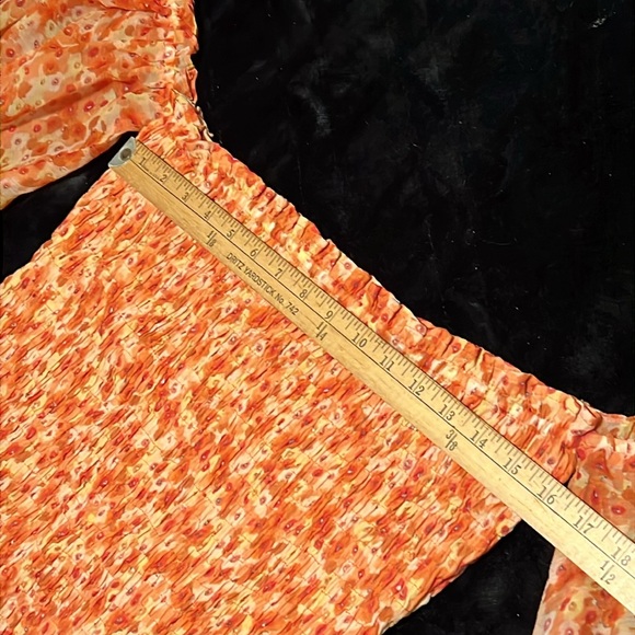 NWT ASOS OFF-SHOULDER SZ 10 DITSY FLORAL SHIRRED MAXI DRESS SHADES of ORANGE - Picture 9 of 15
